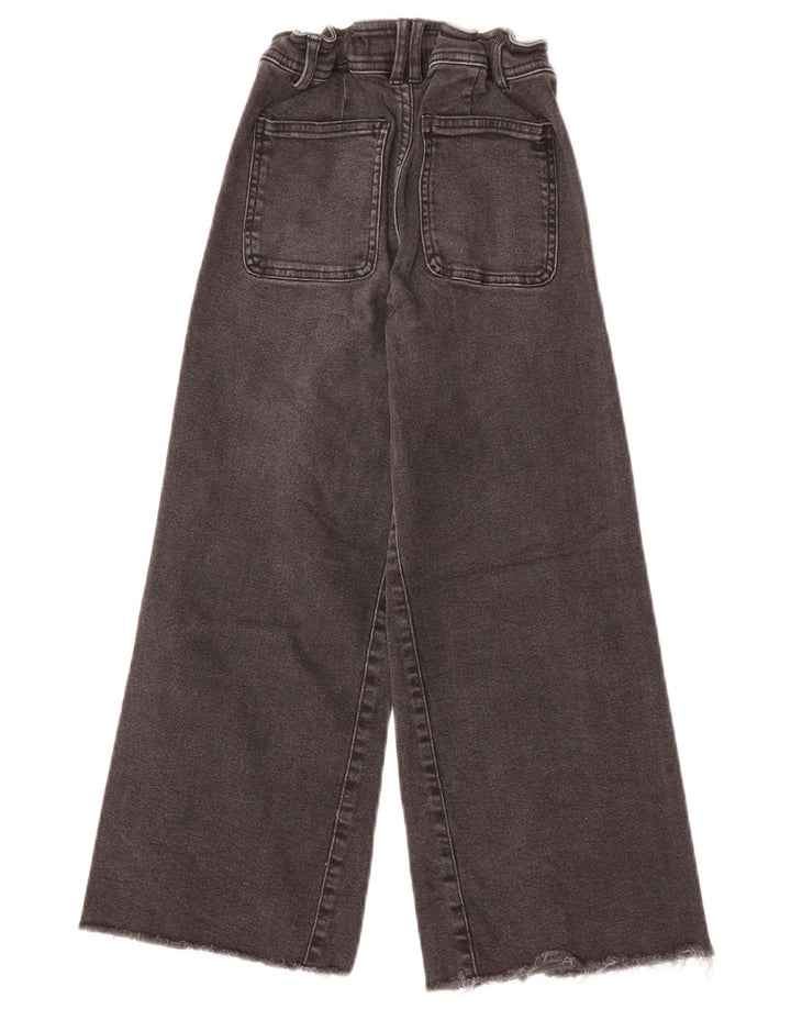 ZARA Vaqueros Niña Cintura Alta Pierna Ancha 7-8 Años W22 L21 Algodón Negro