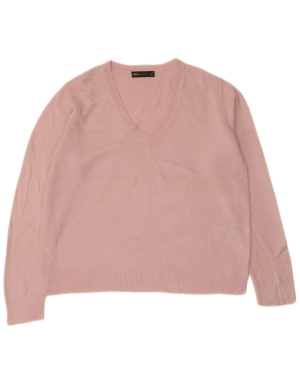 Marks & Spencer Suéter con Cuello en V para Mujer UK 46 Grande Acrílico Rosa