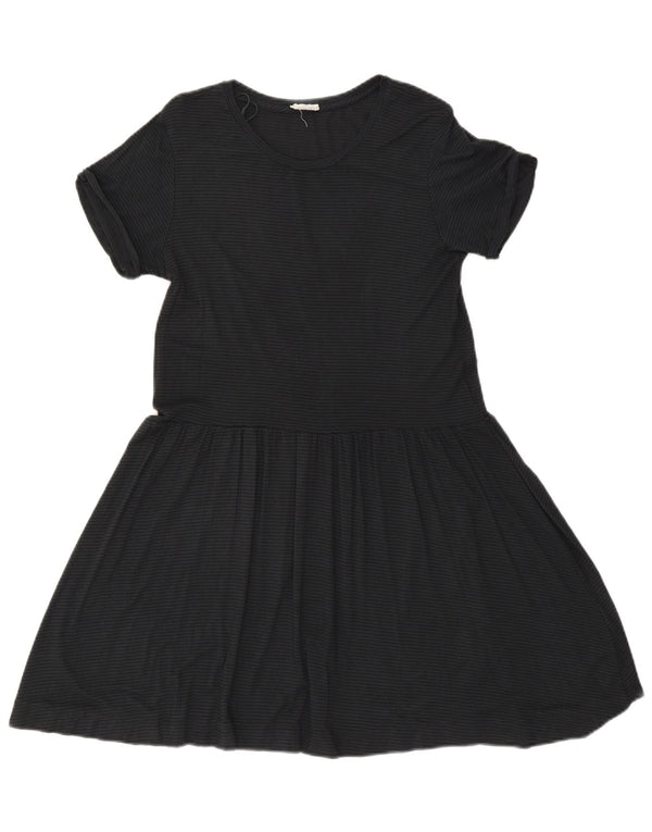 Zara Mujer Trafaluc Vestido Acampanado UK 42 Gris Medio Rayas Pintadas