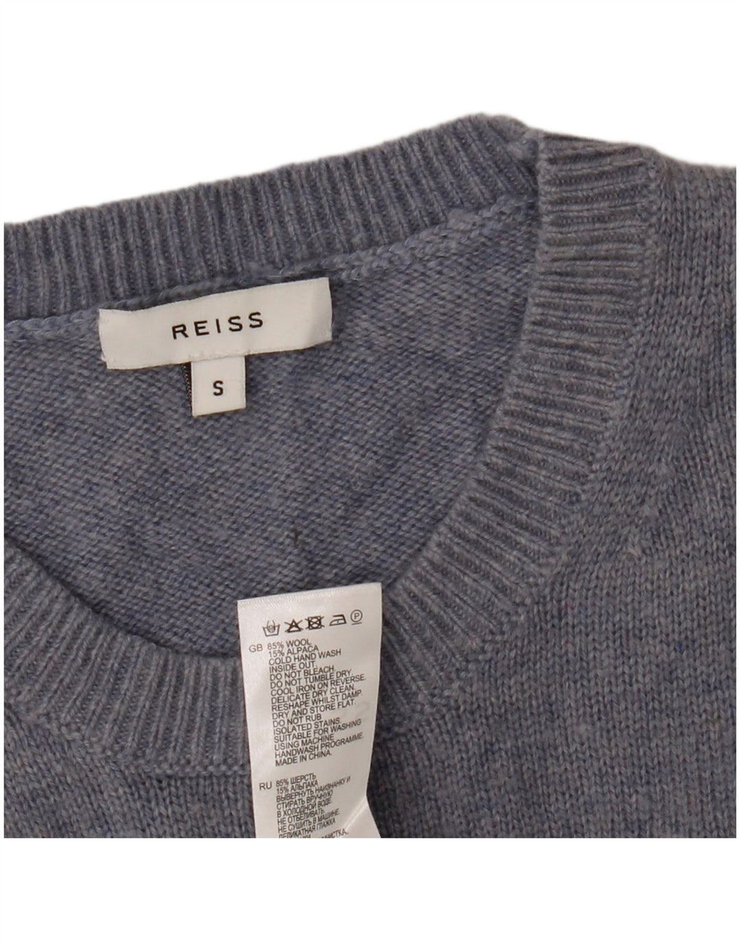 Jersey Reiss Hombre Con Cuello Redondo De Lana Azul Pequeño