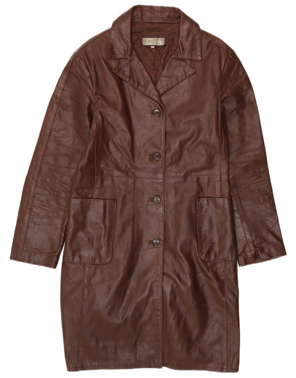 VINTAGE Abrigo de cuero para mujer Reino Unido 18 XL Cuero marrón