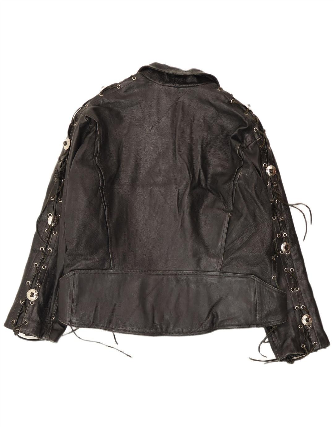 Vintage hombres cuero biker chaqueta grande cuero negro