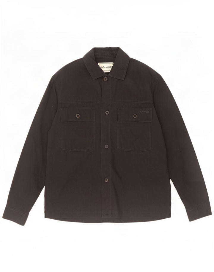 Jack Wills Hombre Sobrecamisa Camisa Pequeña Algodón Negro