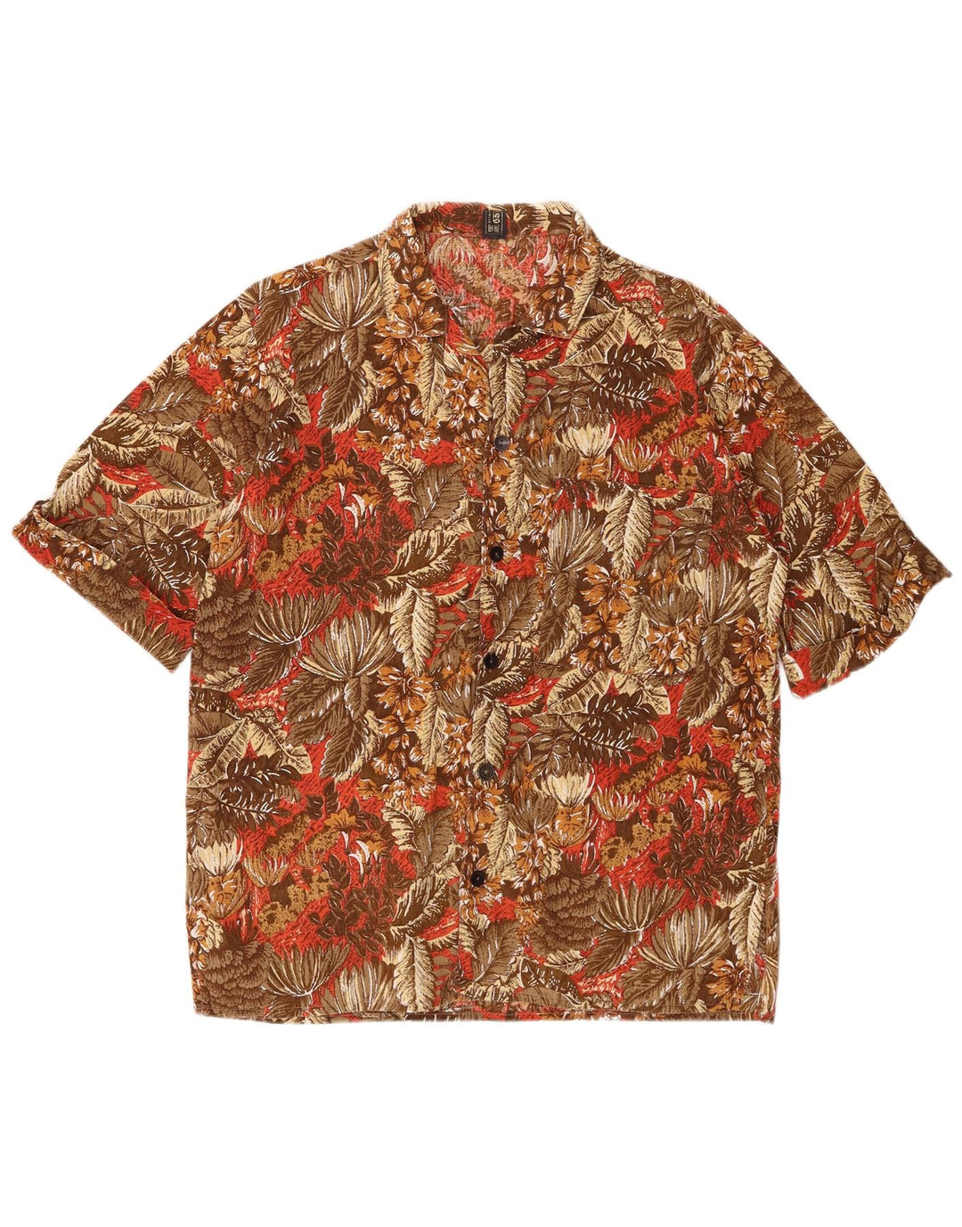 Privilegi Hombre Camisa De Manga Corta De Algodón Floral Marrón Medio