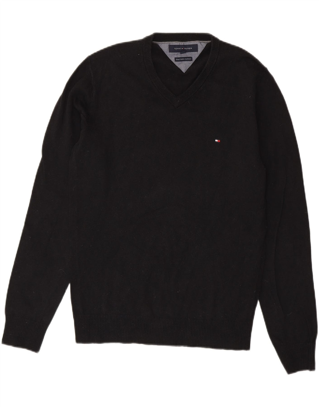TOMMY HILFIGER Jersey con cuello en V para hombre Small Black Cotton