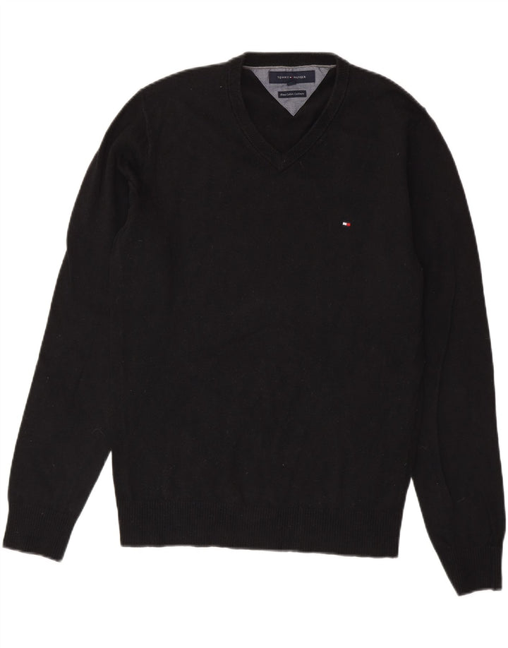 TOMMY HILFIGER Jersey con cuello en V para hombre Small Black Cotton