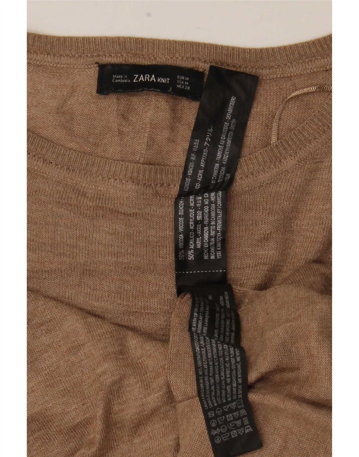 Zara Mujer Top Largo Manga Larga UK 44 Viscosa Marrón Medio