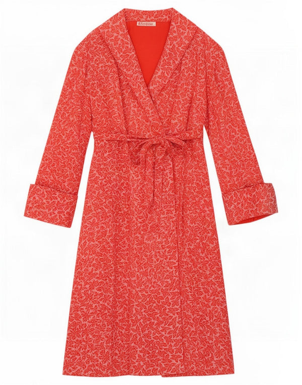 Vintage mujer manga larga abrigo vestido Reino Unido 10 pequeño rojo floral
