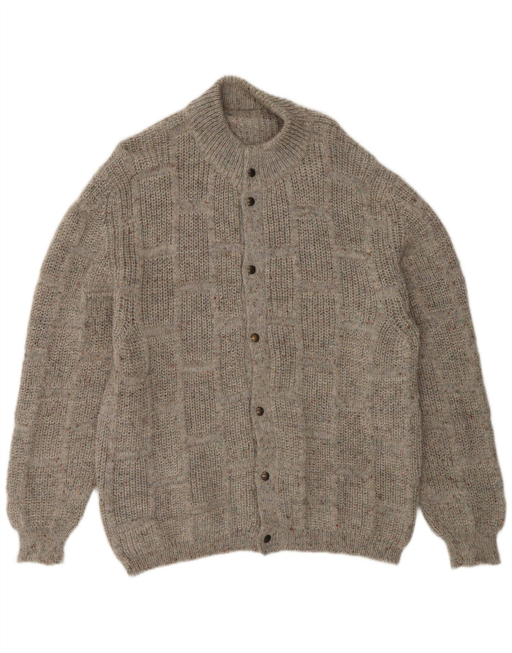 Vintage hombres Cardigan suéter grande gris moteado