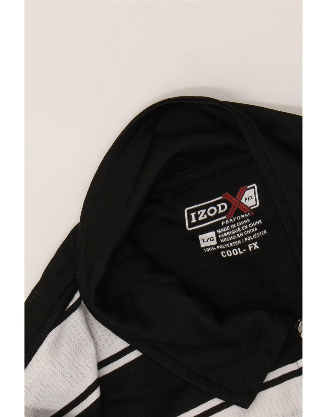 IZOD Polo de rugby para hombre, tamaño grande, poliéster a rayas negras