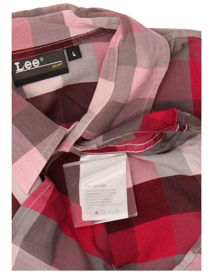 Camisa Lee para hombre de algodón a cuadros rosa grande