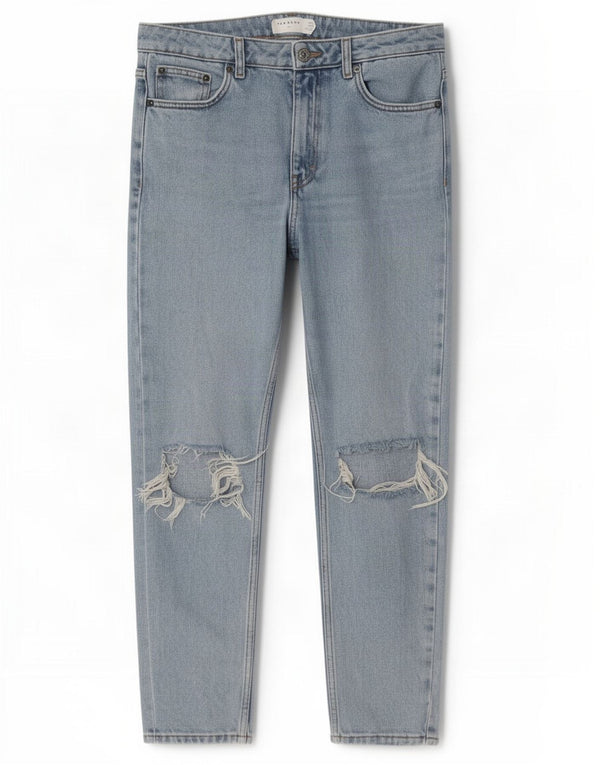 Topshop Jeans Mom desgastados de cintura alta para mujer W28 L30 Algodón azul