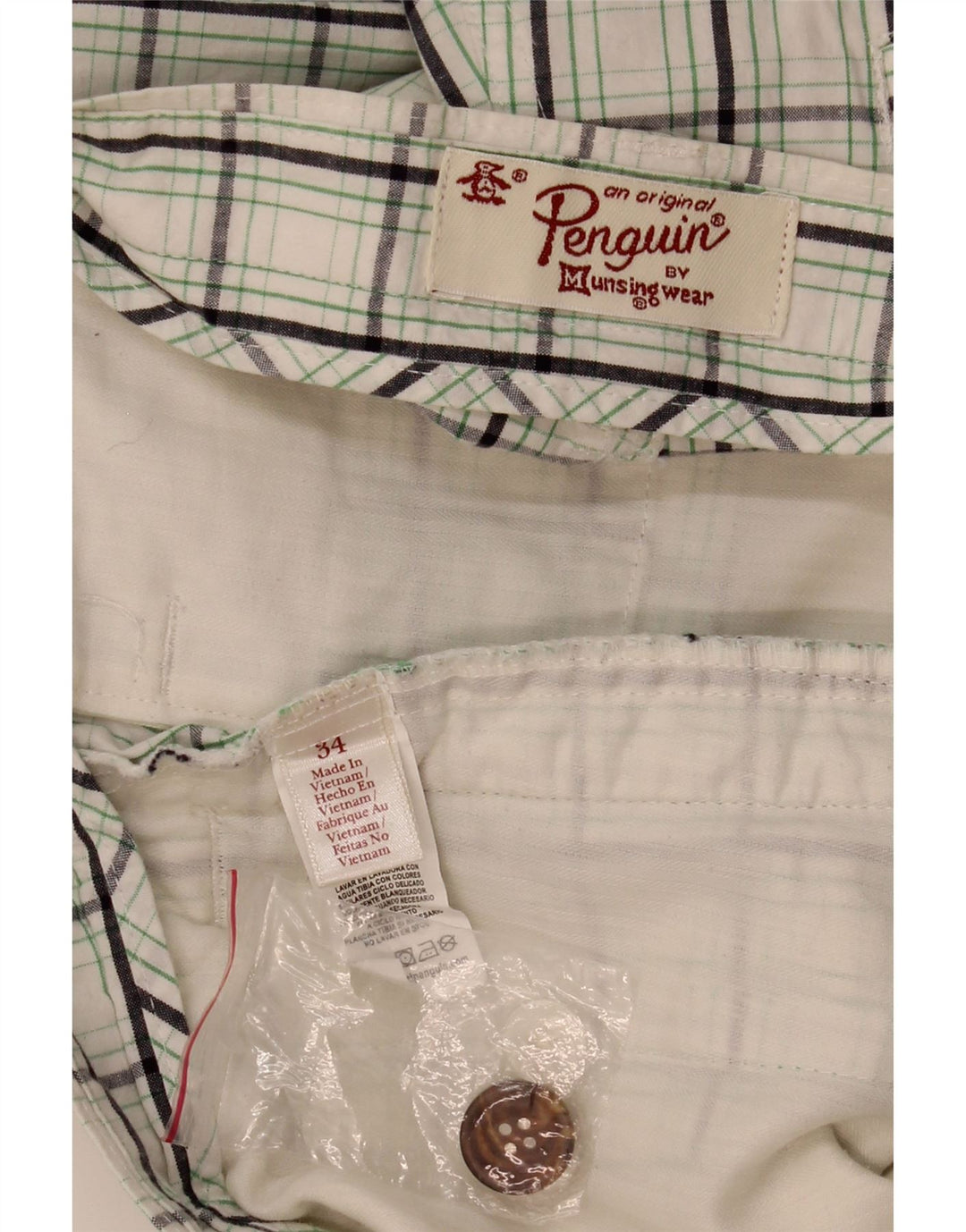 PENGUIN Pantalones cortos chinos para hombre W34 Algodón a cuadros blancos grandes