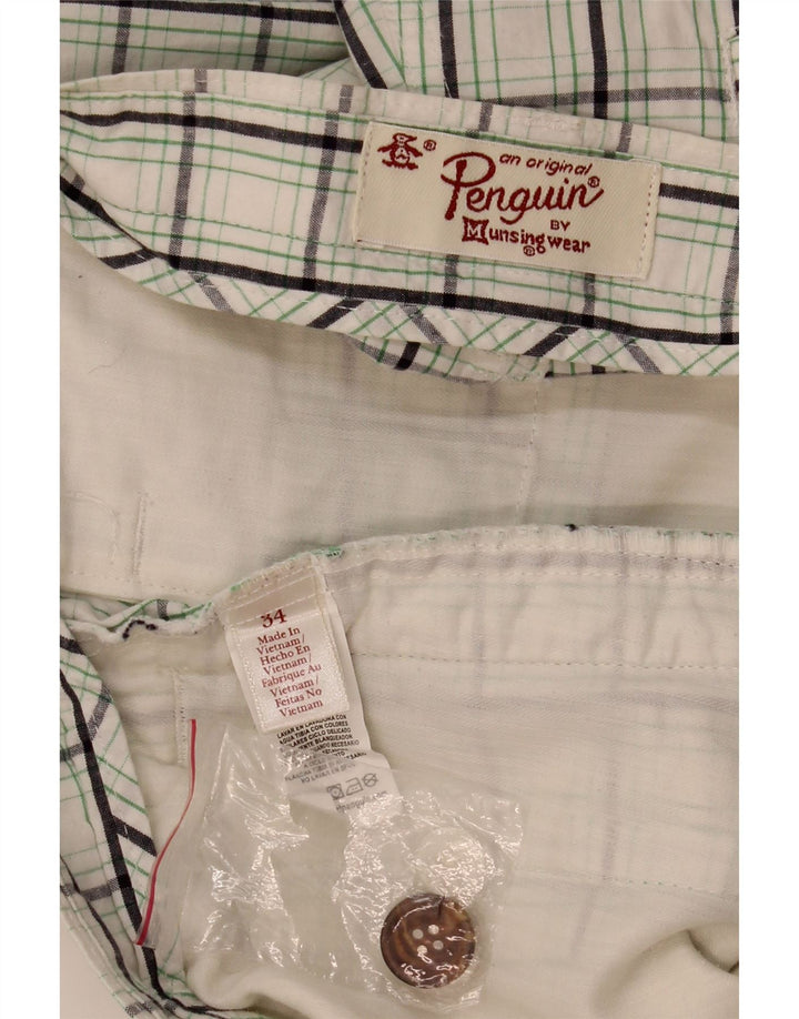PENGUIN Pantalones cortos chinos para hombre W34 Algodón a cuadros blancos grandes