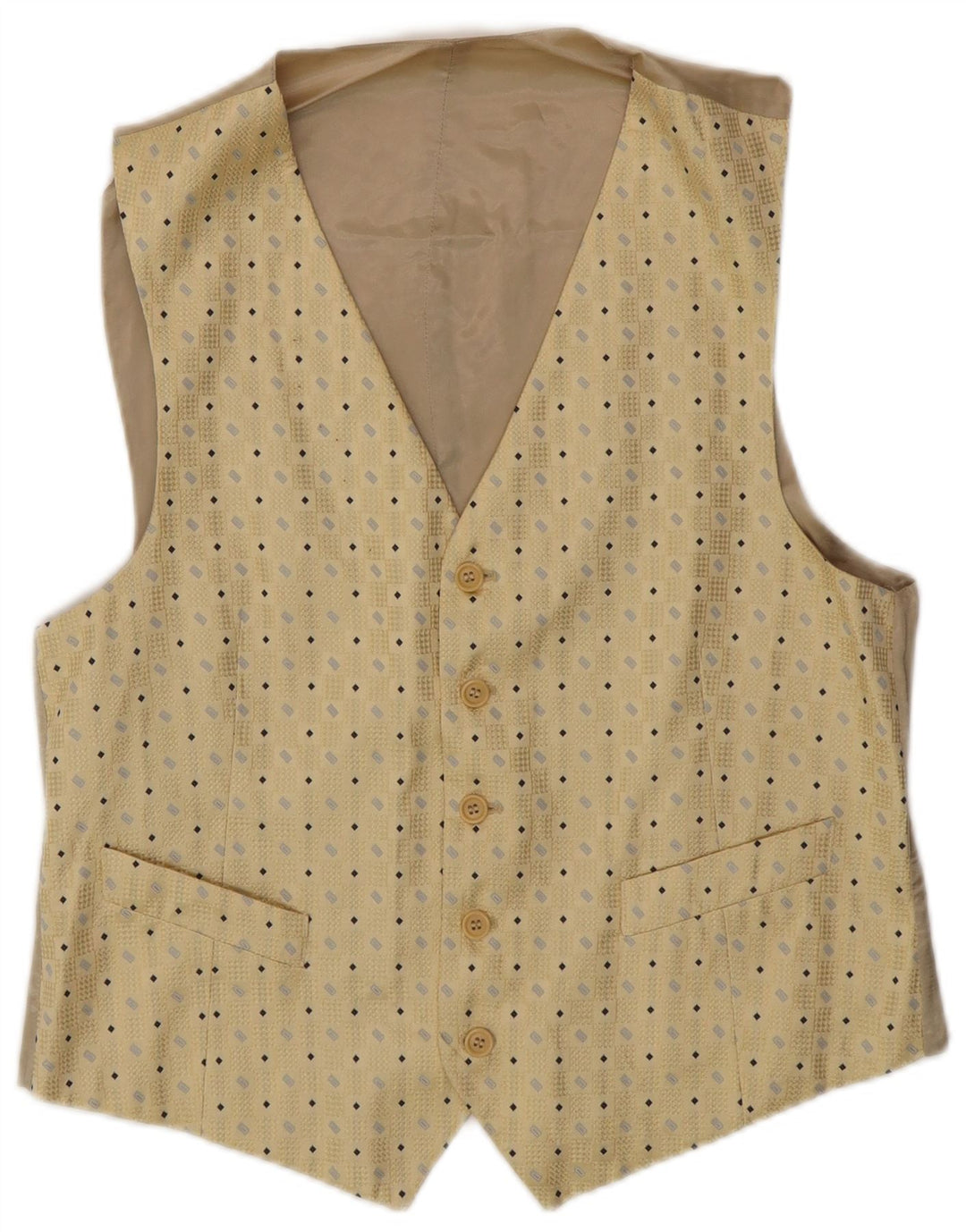 Chaleco vintage para hombre IT 50 seda geométrica beige medio