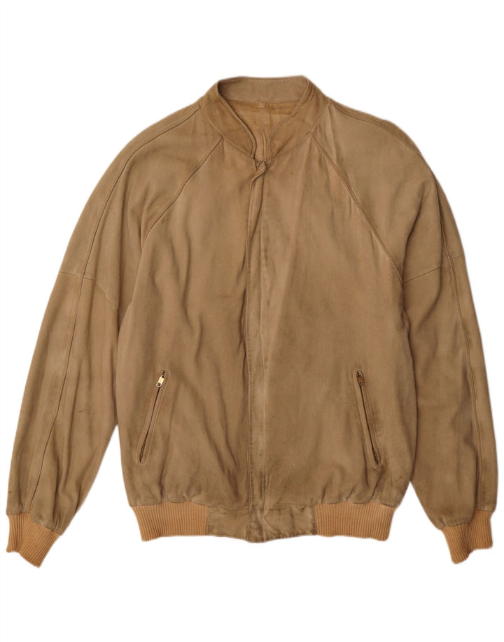 Vintage hombres ante bomber chaqueta IT 52 XL algodón marrón