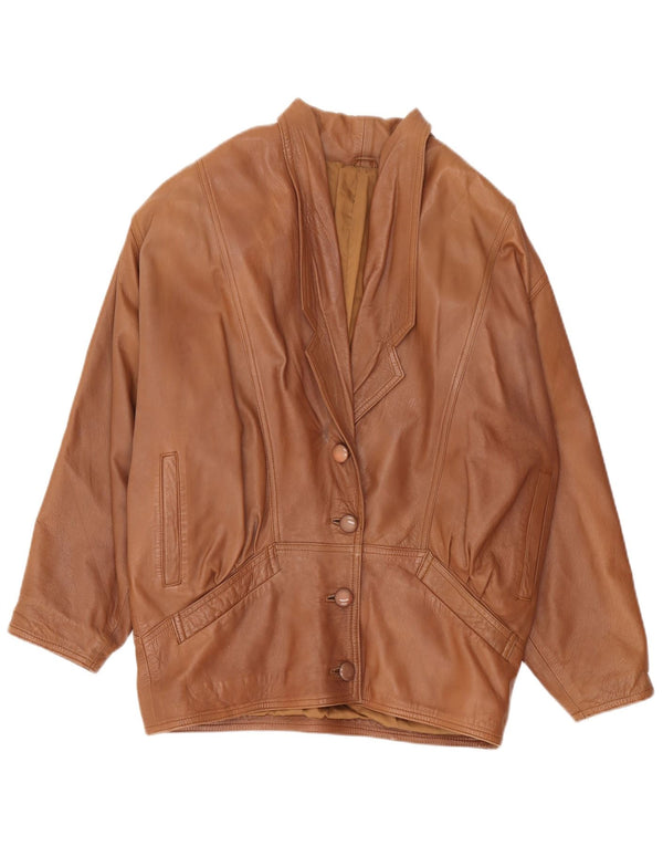 Vintage mujer chaqueta de cuero de gran tamaño Reino Unido 18 XL cuero marrón