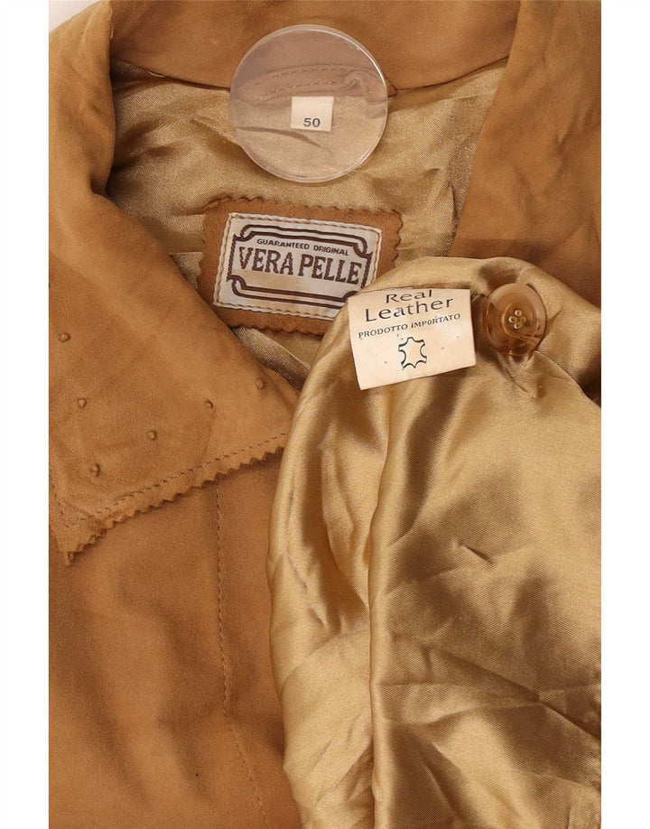 Vintage mujer abrigo de ante de gran tamaño IT 50 XL cuero beige