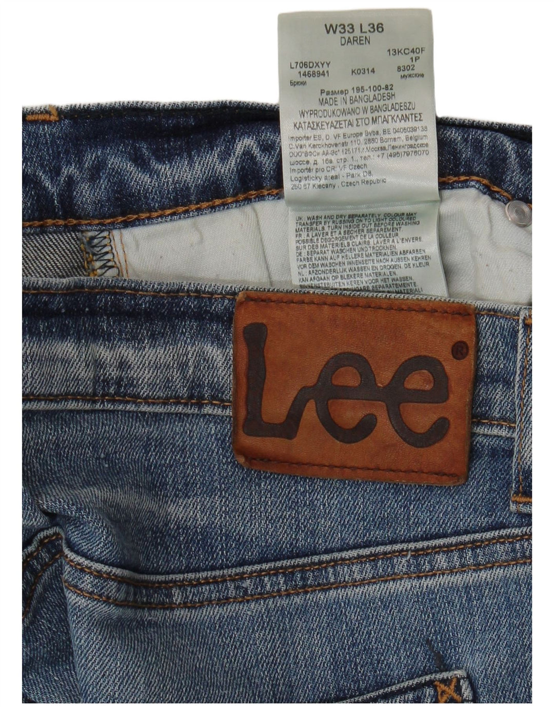 LEE Hombre Daren Slim Jeans W33 L36 Algodón Azul