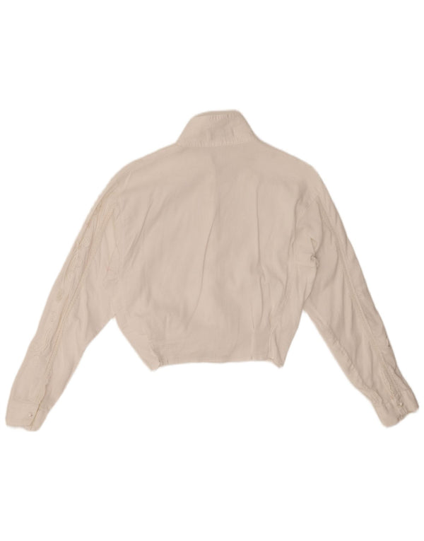 LES COPAINS Blusa corta de pana para mujer Reino Unido 40 Mediano Blanco Floral