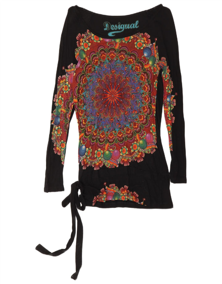 Desigual Top tipo túnica de manga larga con gráfico para mujer UK 12 Medium Black