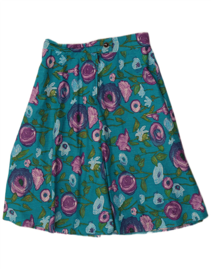 VINTAGE Falda acampanada para mujer W28 Azul medio Floral