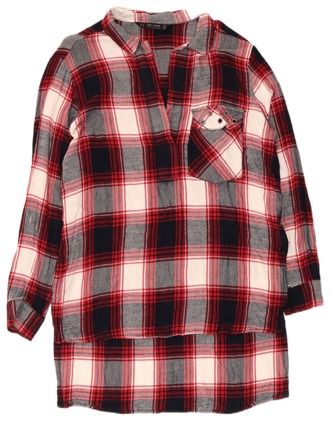 Zara Camisa de franela tipo jersey largo para mujer UK 44 Viscosa a cuadros rojos medianos