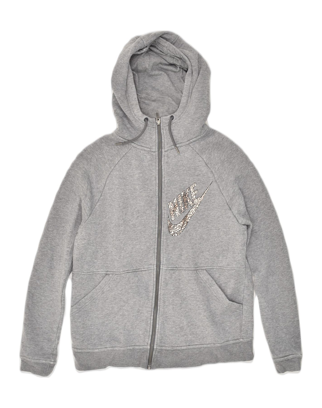 NIKE Womens Zip Hoodie Sweater UK 10 Small Grey Cotton | Vintage Nike | Thrift | Second-Hand Nike | Used Clothing | Messina Hembry 