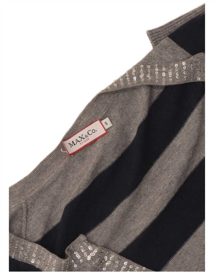 Max & Co. Suéter tipo jersey con cuello en V para mujer UK 10 Small Grey Stripes