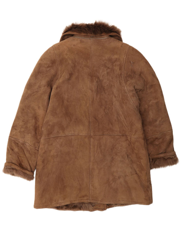 Vintage mujer shearling chaqueta IT 46 grande marrón clásico