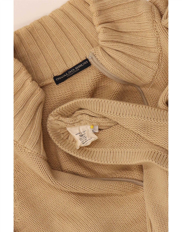 Osvaldo Bruni - Jersey para hombre con cuello y cremallera, talla grande, algodón beige