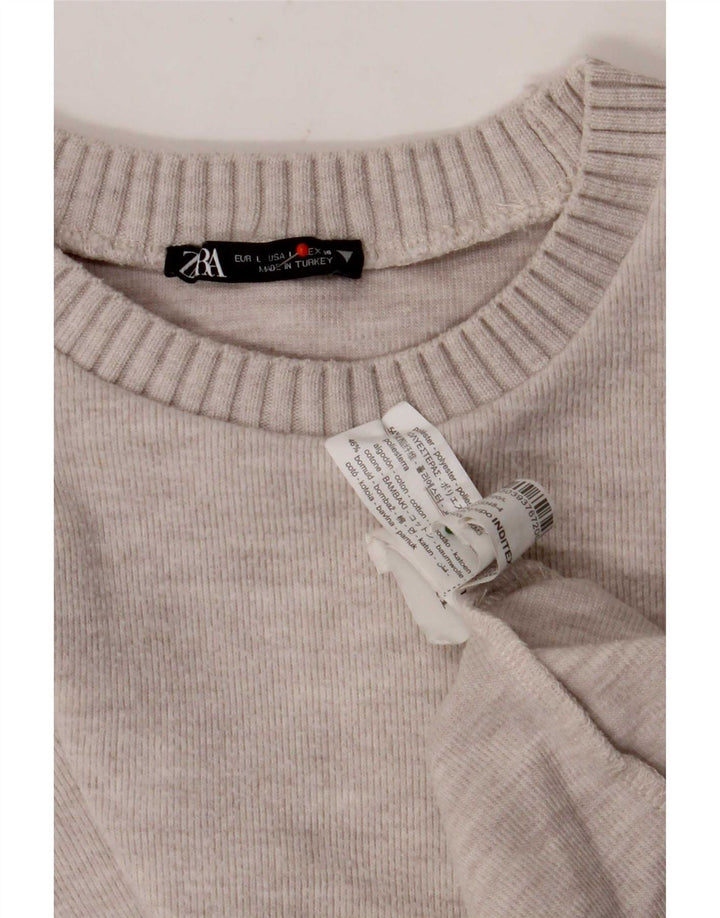 Zara Mujer Crop Blusa Top UK 46 Grande Poliéster Beige