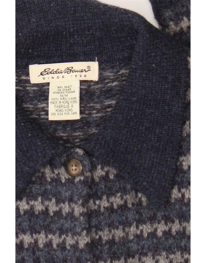 Eddie Bauer Suéter tipo cárdigan para mujer Reino Unido 14 Lana de pata de gallo azul marino mediano