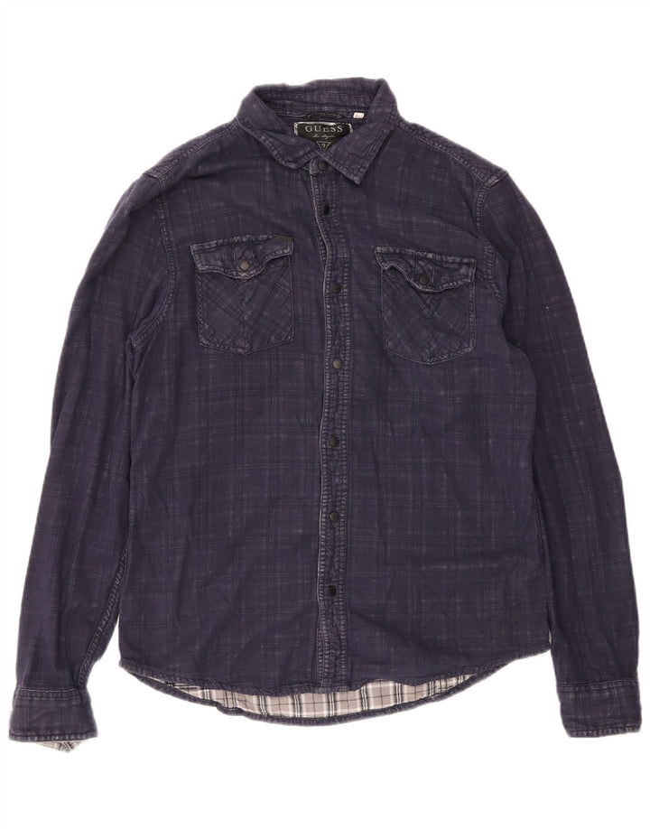 Guess Camisa Hombre Talla 36 Small Azul Marino Cuadros Algodón