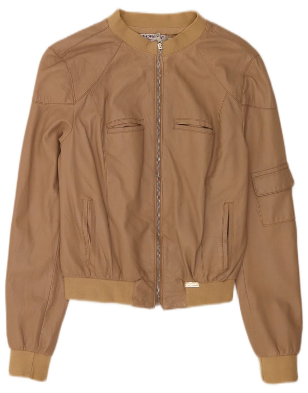 Forpen Chaqueta Bomber de Cuero Corta para Mujer UK 10 Small Beige