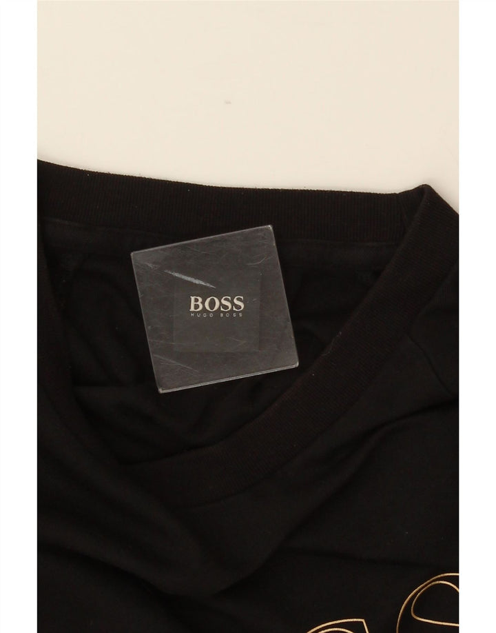 HUGO BOSS Hombre Sudadera con gráfico tipo jersey de algodón negro mediano
