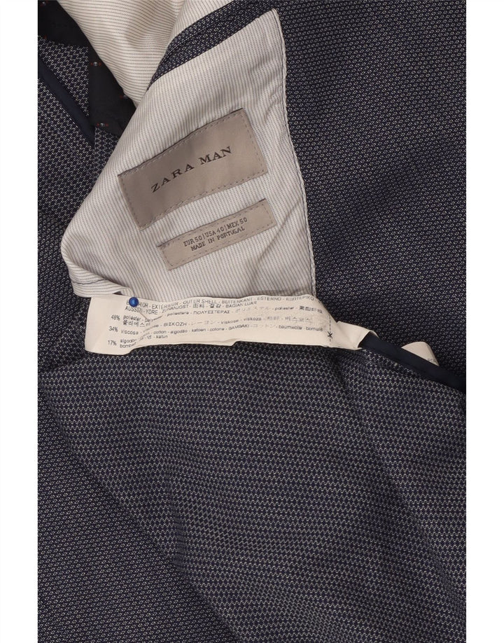 ZARA Chaqueta tipo blazer de 2 botones para hombre EU 50 Mediano Azul marino Poliéster