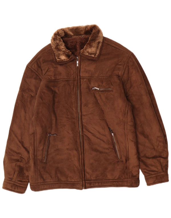 Vintage mujer Sherpa chaqueta Reino Unido 22 3XL marrón acrílico