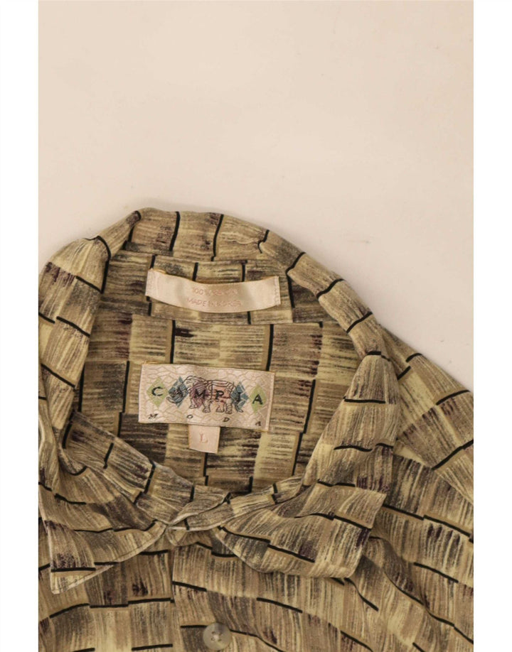 Camisa vintage de manga corta para hombre Rayón a rayas beige grande