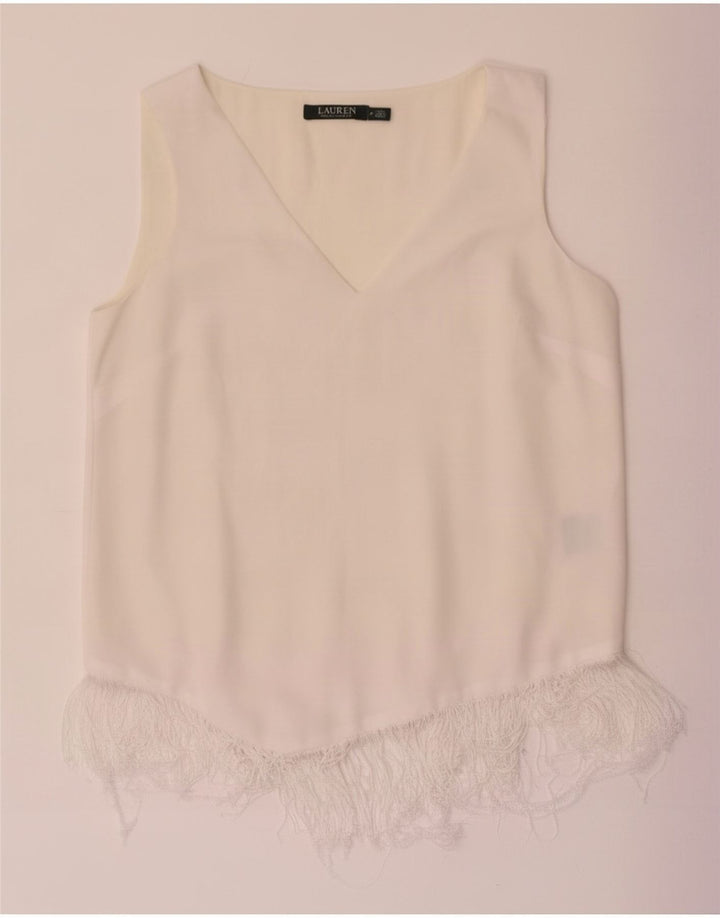 Ralph Lauren Blusa sin mangas para mujer US 6 Medio Blanco Poliéster