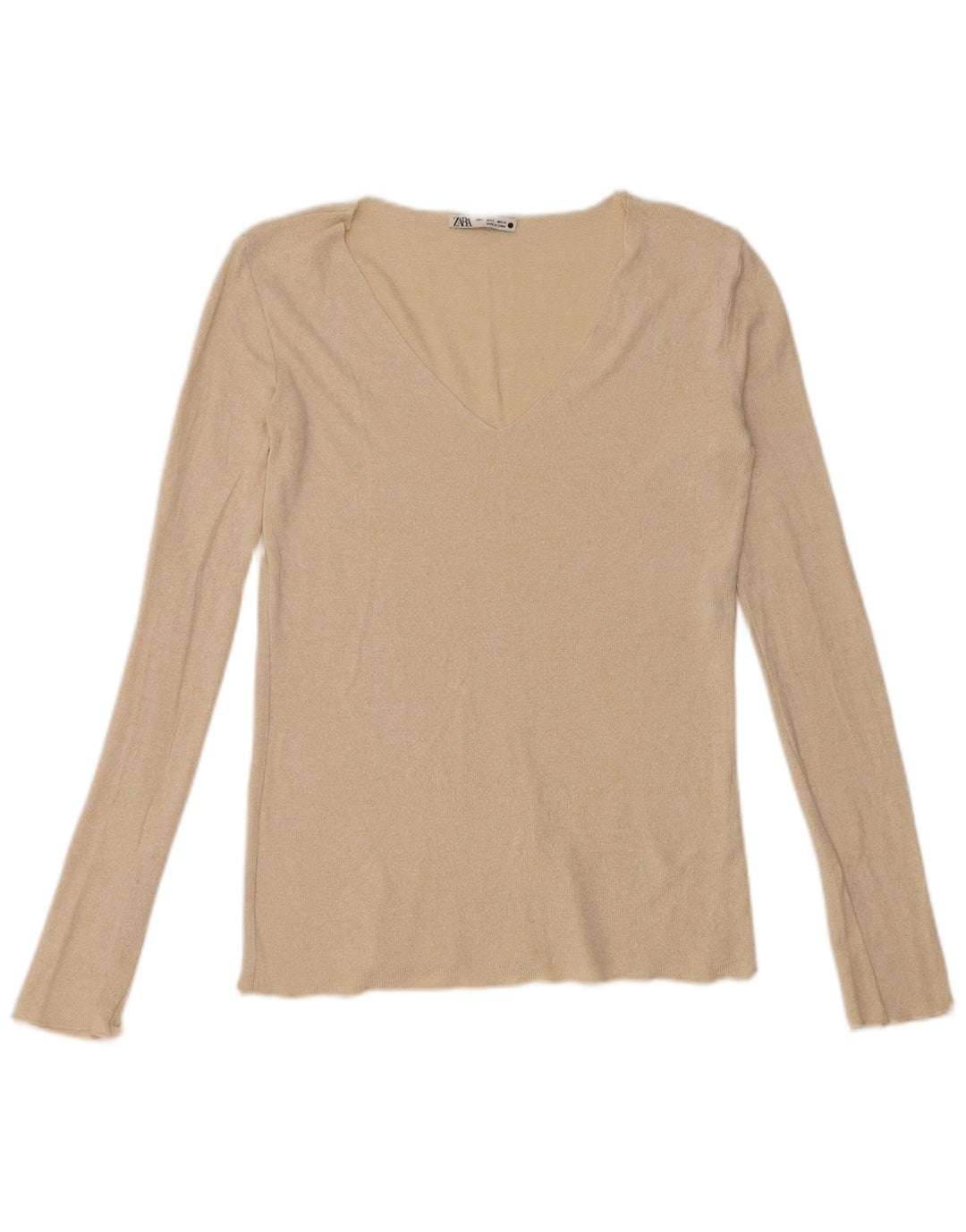 Zara Mujer Top Manga Larga UK 10 Small Beige