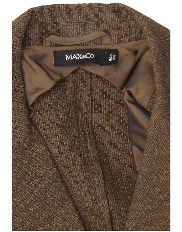 Max & Co. Chaqueta tipo blazer de 2 botones para mujer UK 44 Lino marrón medio