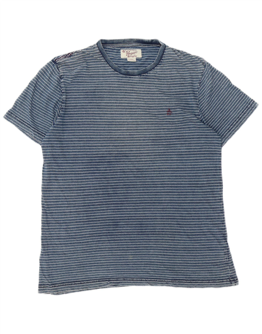 Penguin - Camiseta para hombre, talla grande, algodón a rayas, color azul