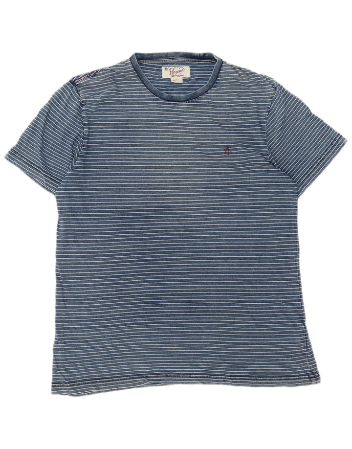 Penguin - Camiseta para hombre, talla grande, algodón a rayas, color azul
