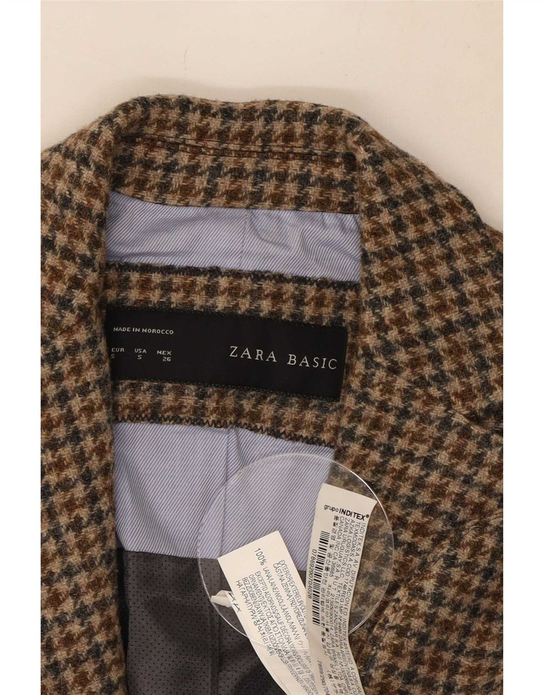 Zara Mujer Chaqueta Blazer De 1 Botón UK 10 Small Lana De Pata De Gallo Marrón