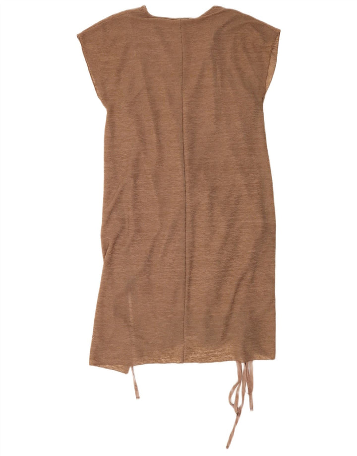 Zara Mujer Vestido Recto UK 10 Small Marrón Poliéster