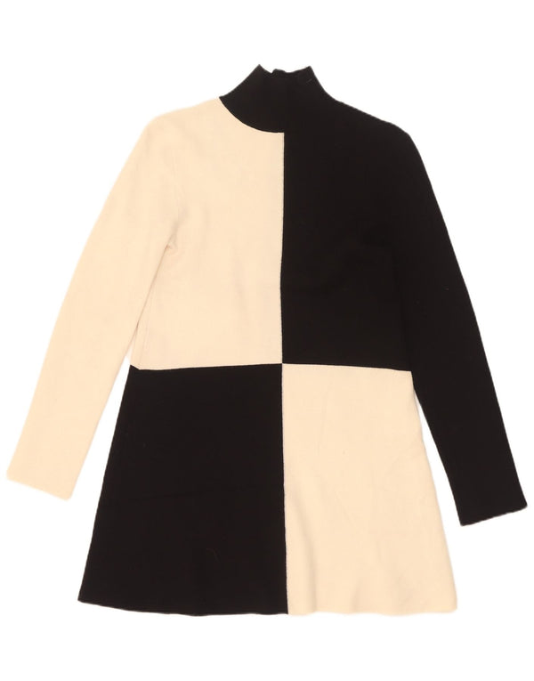 Zara Mujer Vestido Jersey De Manga Larga UK 8 Small Viscosa Color Block Negro