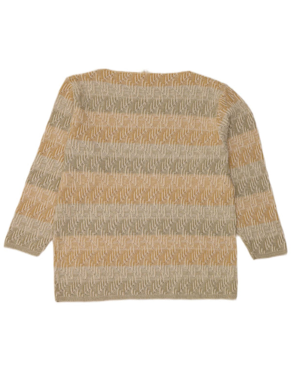 Vintage mujer barco cuello jumper suéter Reino Unido 14 acrílico geométrico beige grande