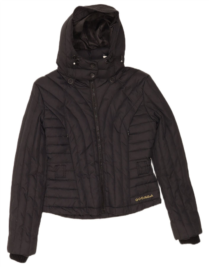 Killah Chaqueta acolchada con capucha para mujer UK 44 Medium Black Nylon