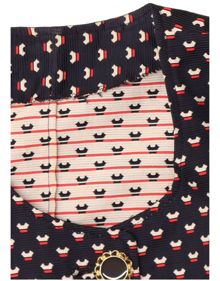 VINTAGE Mujer 3 Botones 2 Piezas Set UK 12 Medio Azul Marino Manchado